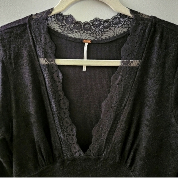 Free People Black Lace Long Sleeve All Yours Mini Dress Size Medium - Picture 5 of 6